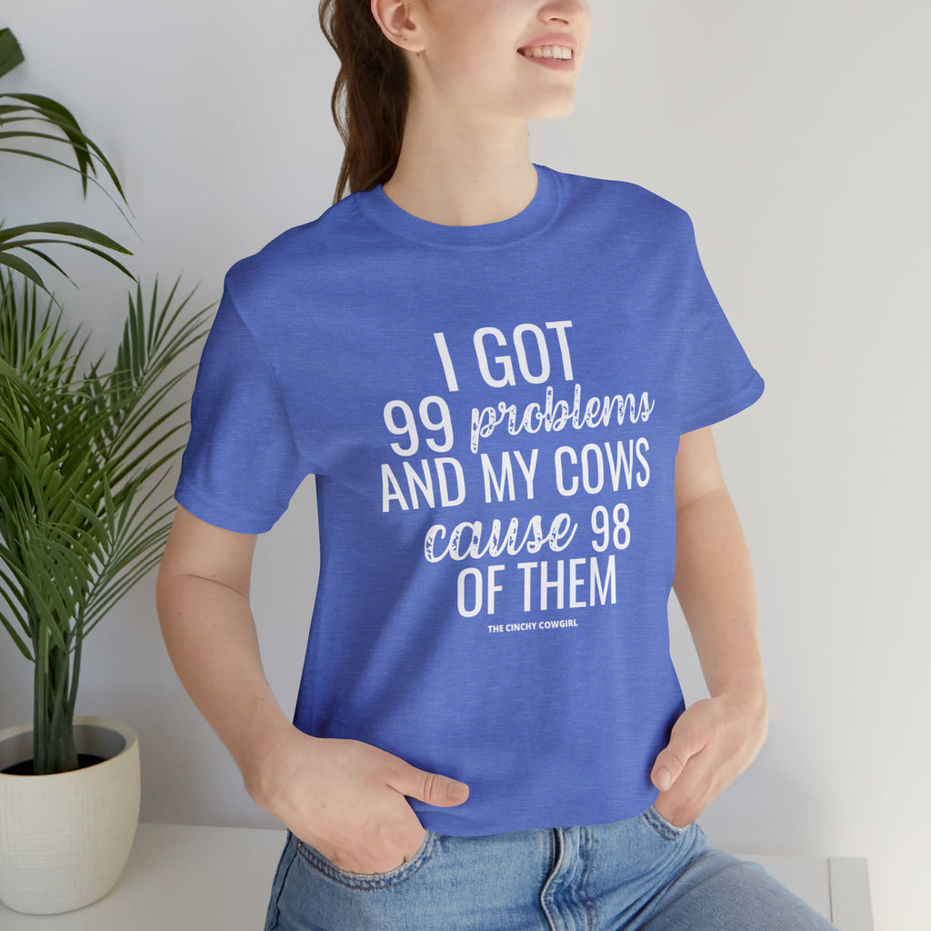 Cow Problems Short Sleeve Tee tcc graphic tee Printify Heather Columbia Blue XS 