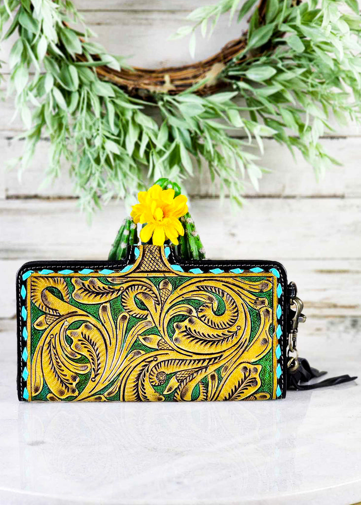 Western Swing Hand-Tooled Wallet & Wristlet Wristlet/Wallet Myra   