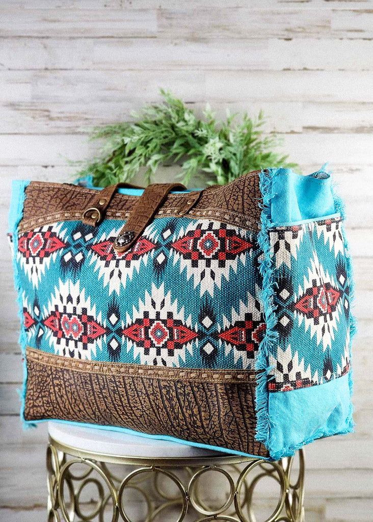 Turquoise Southwestern Weekender Bag Weekender Handbag Myra   