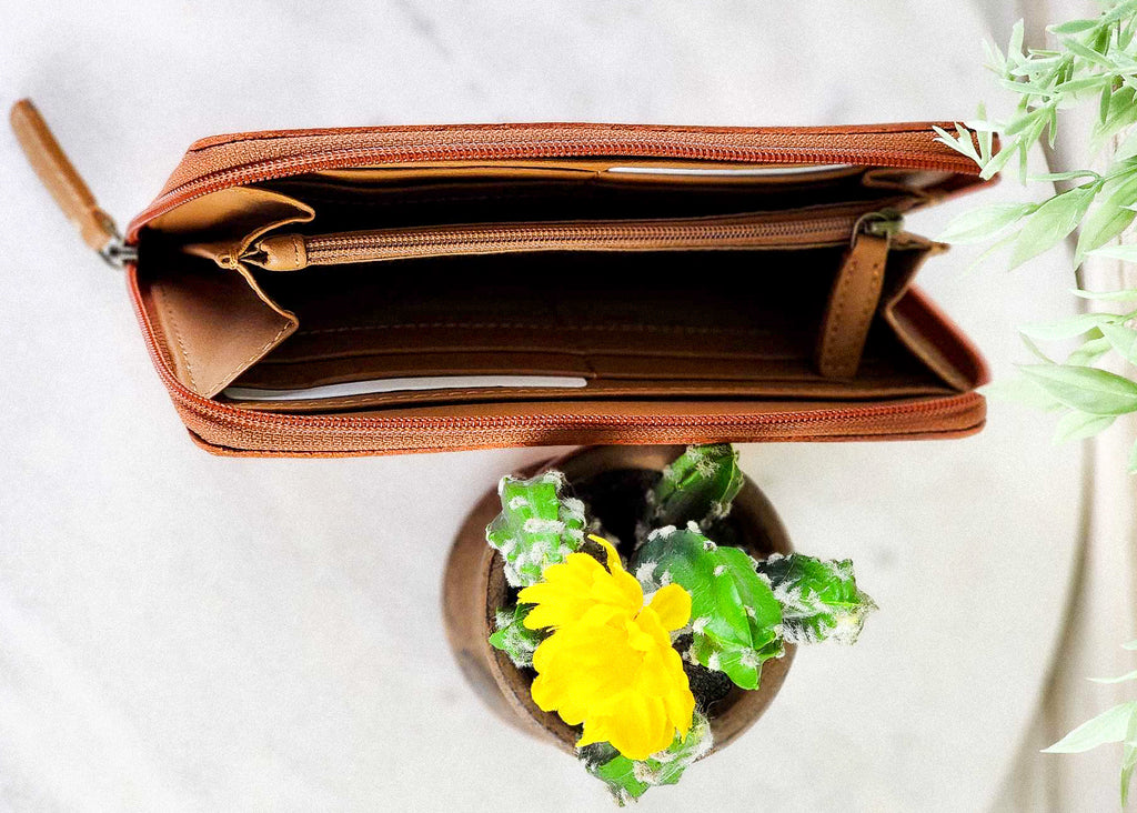 Inside of wallet. 8 Cardslots, zipper coin pocket, and room for cash. 