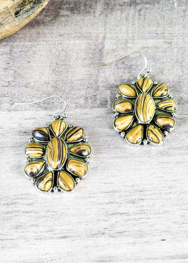 Western yellow concho stone dangle earrings. 