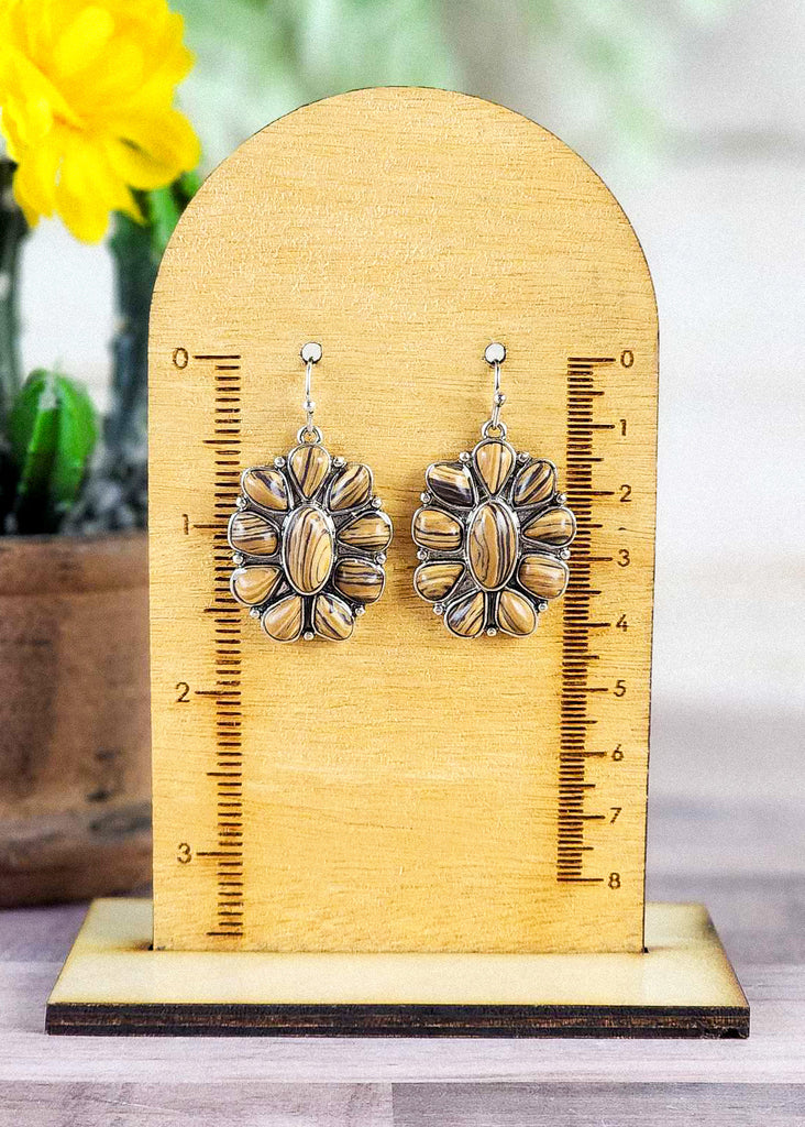 Western yellow concho stoned earrings measuring about 1.75".