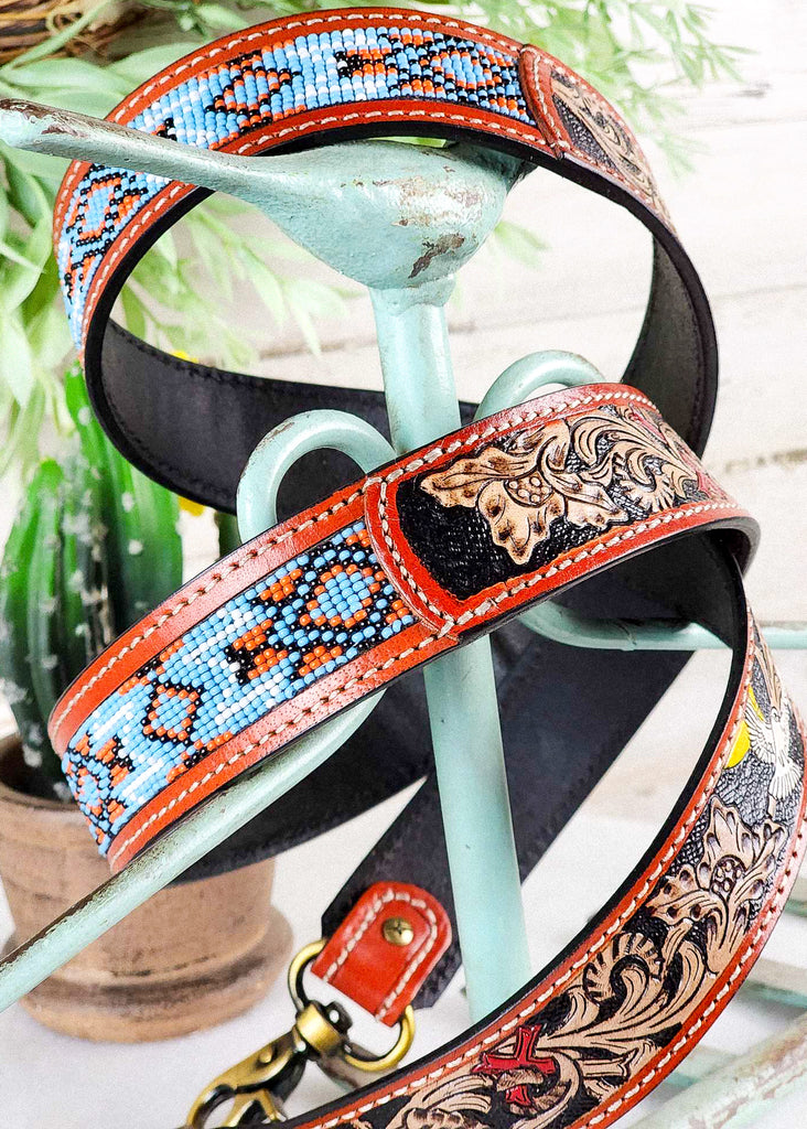 Coiled attachable purse strap with southwestern style beading designs. 