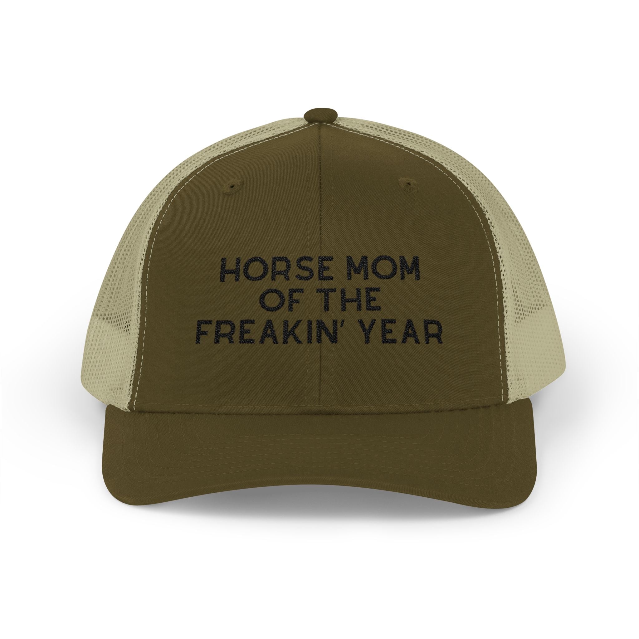Horse Mom of the Freakin' Year Trucker Hat Embroidered TCC Hat The Cinchy Cowgirl - Print Moss / Khaki