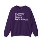 Working Cattle Builds Vocabulary Pullover Graphic Sweatshirt The Cinchy Cowgirl - Print S Purple