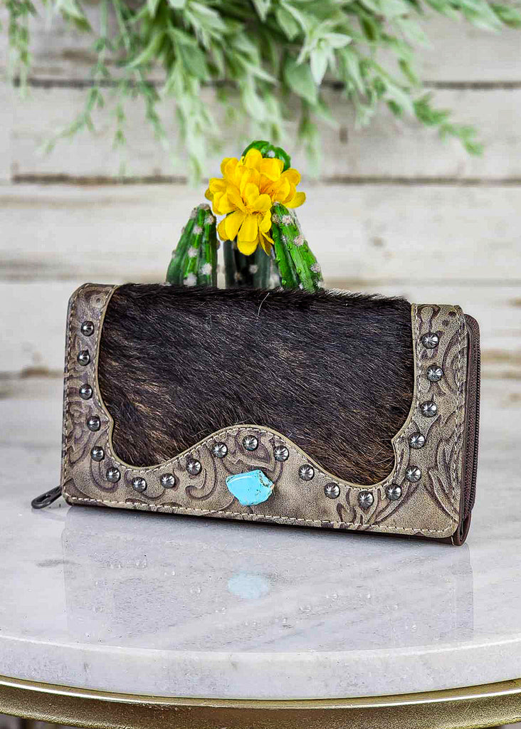 Coffee Turquoise Stone Cowhide Wallet wallet Montana West   