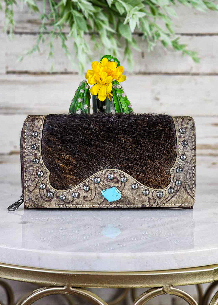 Coffee Turquoise Stone Cowhide Wallet wallet Montana West   