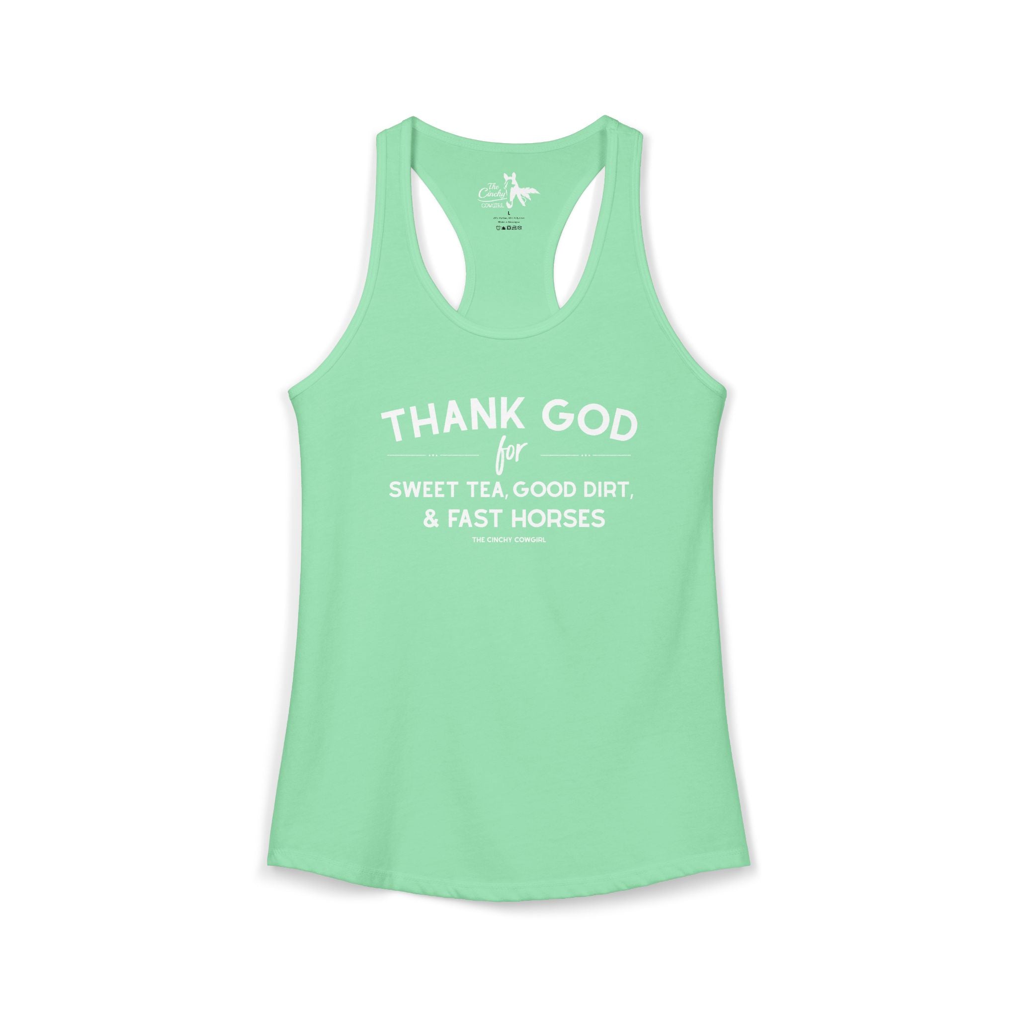 Thank God For Sweet Tea, Good Dirt & Fast Horses Tank Top Tank Top The Cinchy Cowgirl - Print XS Solid Mint