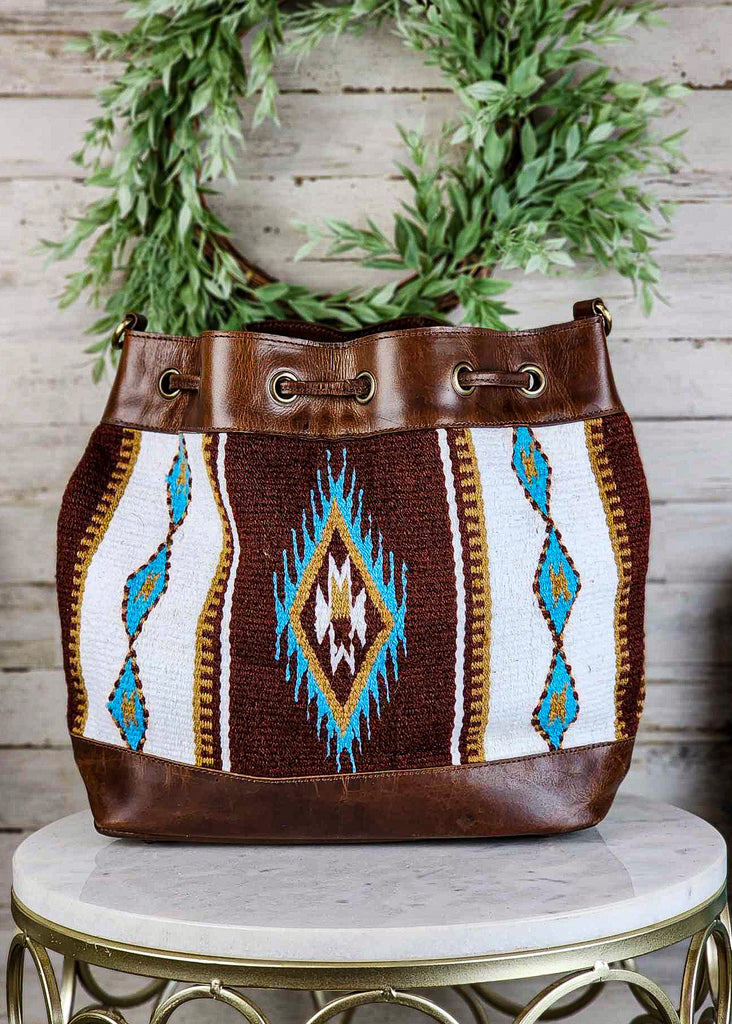 Rust & Turquoise Bucket Aztec Handbag Handbag Shiloh   