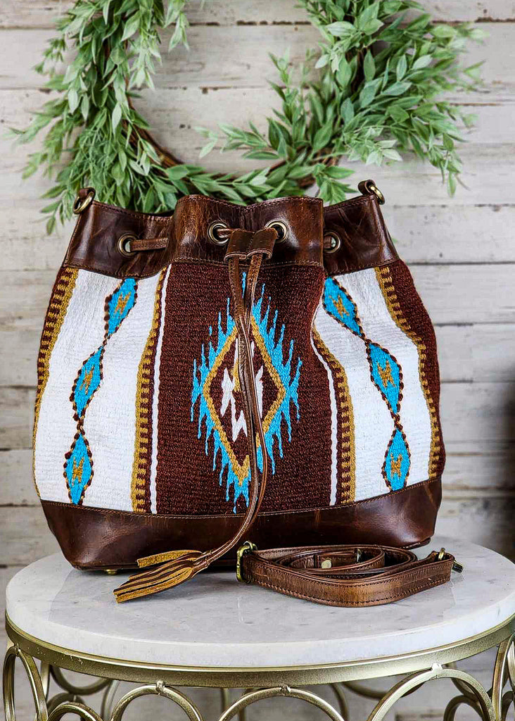 Rust & Turquoise Bucket Aztec Handbag Handbag Shiloh   