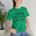 Coffee Cuss Words & Cows Short Sleeve Graphic Tee T-Shirt The Cinchy Cowgirl - Print Heather Kelly S