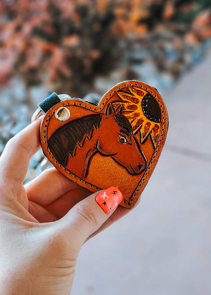 Heart Horse & Dog Keychain Leather Keychain Sorrel South Horse #2 Sorrel/Brown  