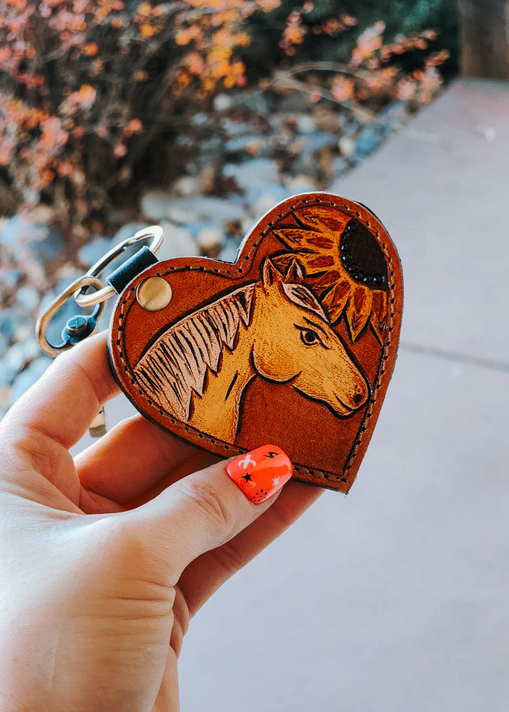Heart Horse & Dog Keychain Leather Keychain Sorrel South Horse #1 Palomino  