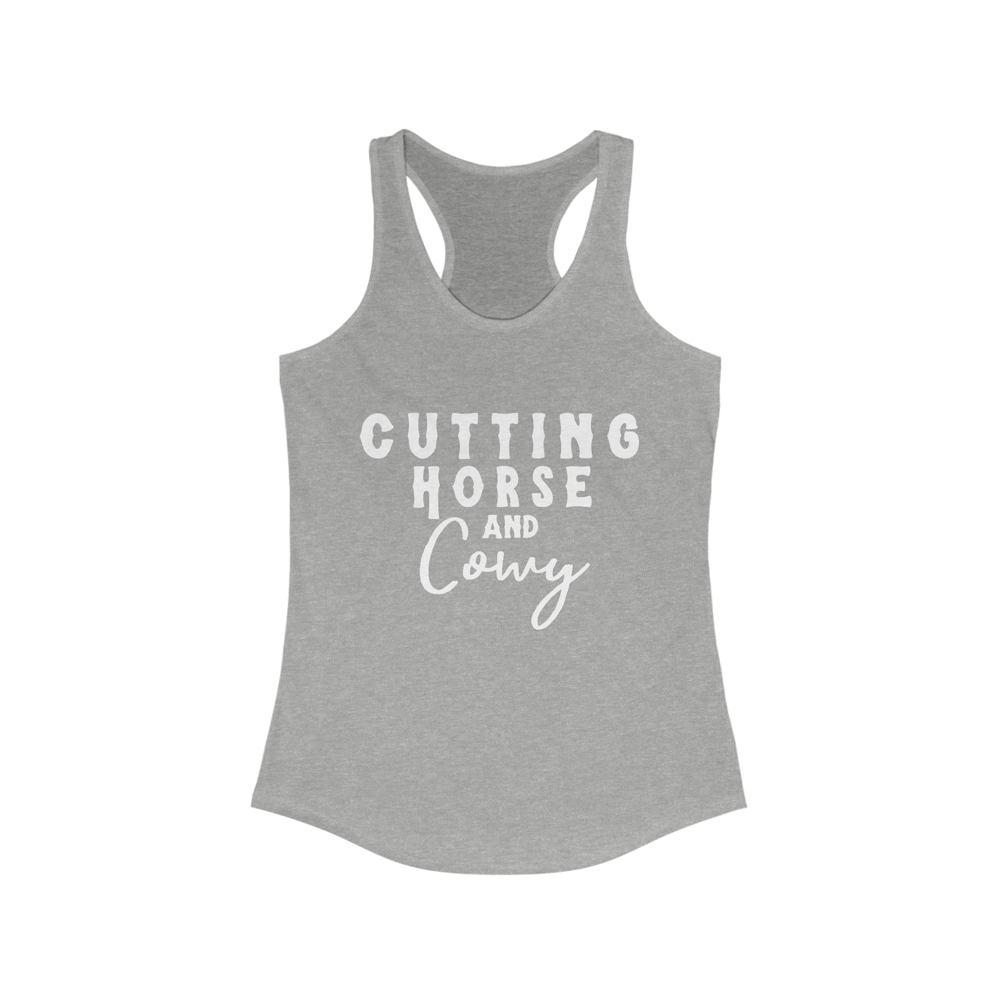 Cutting Horse & Cowy Racerback Tank Horse Riding Discipline Tee Printify XS Heather Grey 