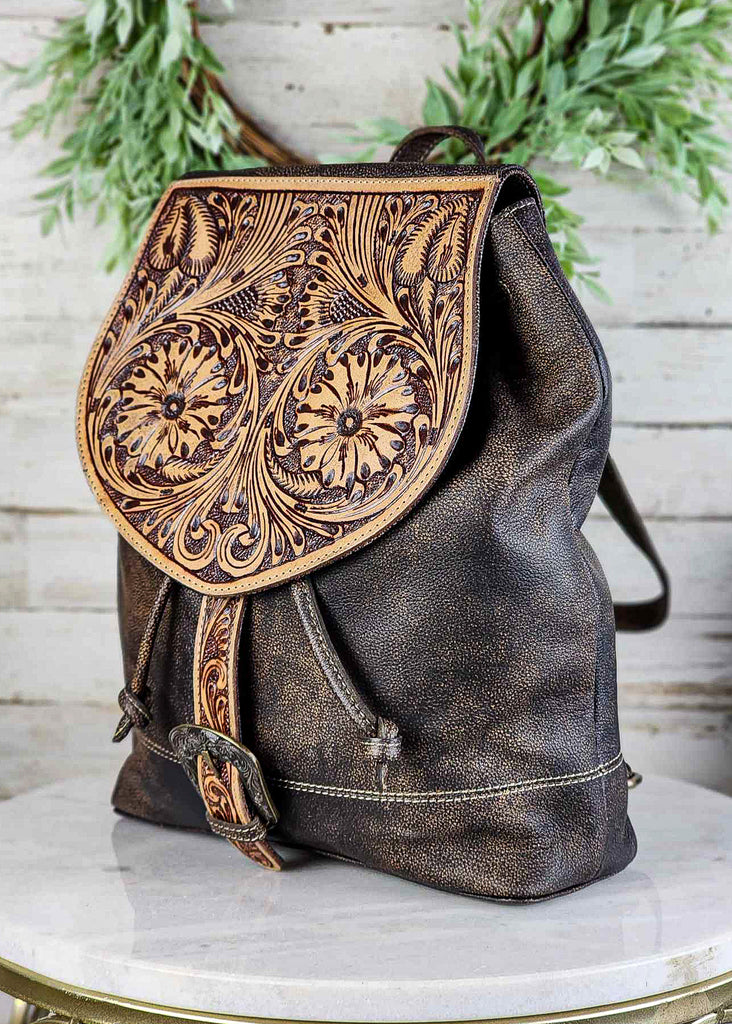 Western Floral Tooled Backpack Backpack Myra   