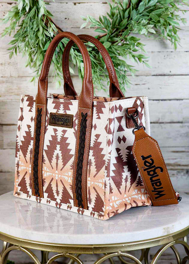 Light Brown Wrangler Southwestern Small Tote/Crossbody Handbag Crossbody Handbag Montana West   
