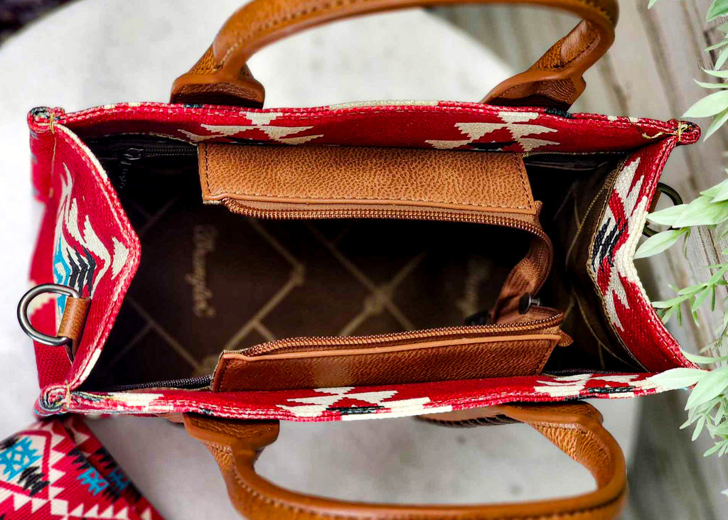 Burgundy Wrangler Southwestern Small Tote/Crossbody Handbag Crossbody Handbag Montana West   