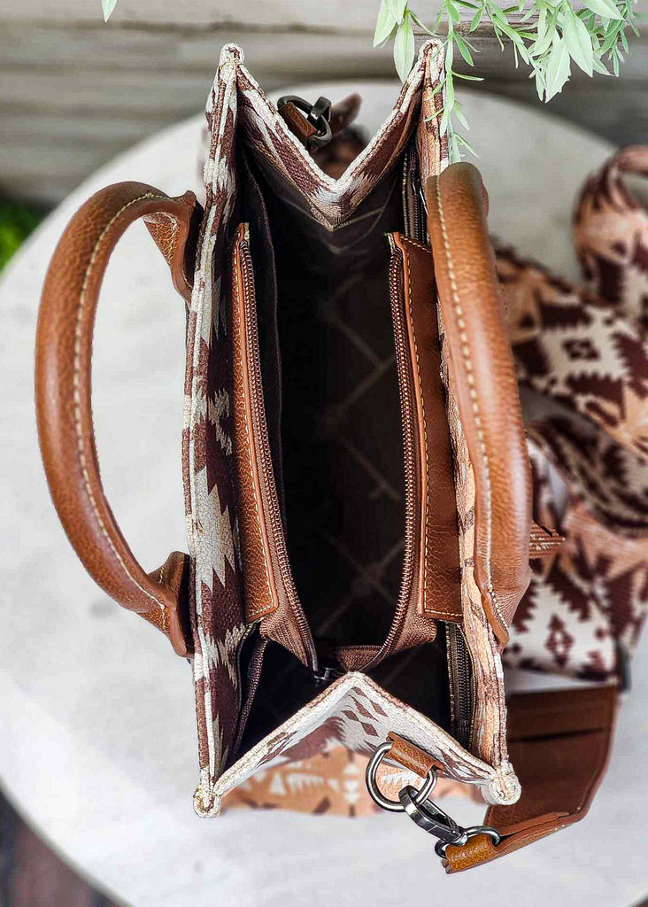 Light Brown Wrangler Southwestern Small Tote/Crossbody Handbag Crossbody Handbag Montana West   