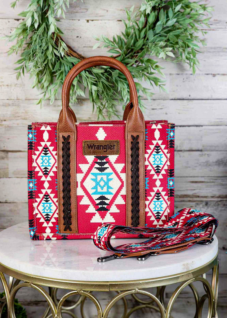 Burgundy Wrangler Southwestern Small Tote/Crossbody Handbag Crossbody Handbag Montana West   