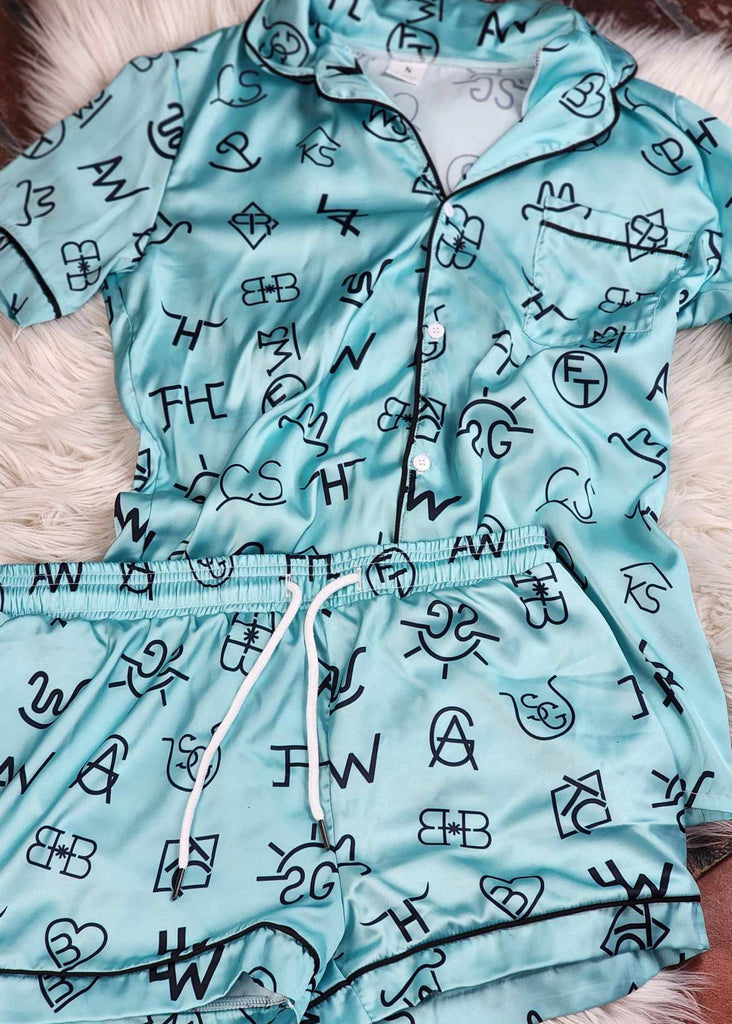 Turquoise Brands Silky Shorts Pajama Set silky pajamas - shorts The Cinchy Cowgirl (YC)   