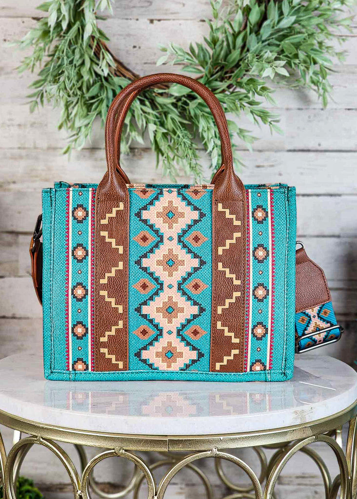 Turquoise Wrangler Southwestern Small Crossbody/Tote Handbag Crossbody Handbag Montana West   