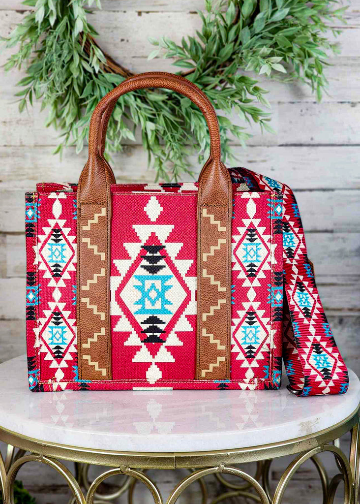 Burgundy Wrangler Southwestern Small Tote/Crossbody Handbag Crossbody Handbag Montana West   