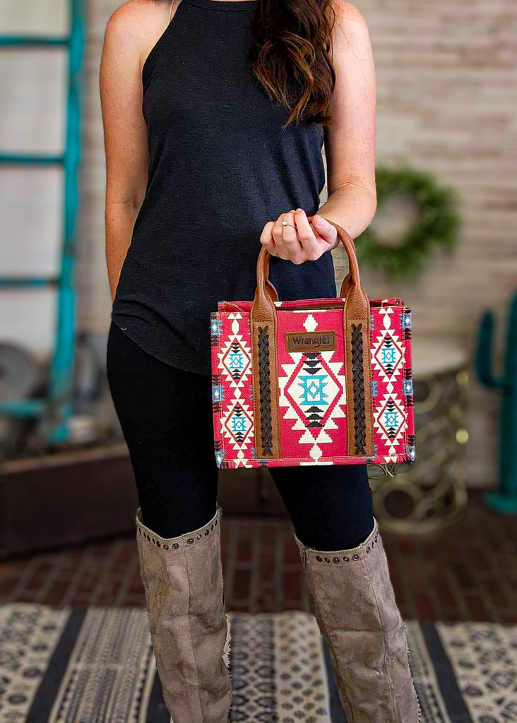Burgundy Wrangler Southwestern Small Tote/Crossbody Handbag Crossbody Handbag Montana West   