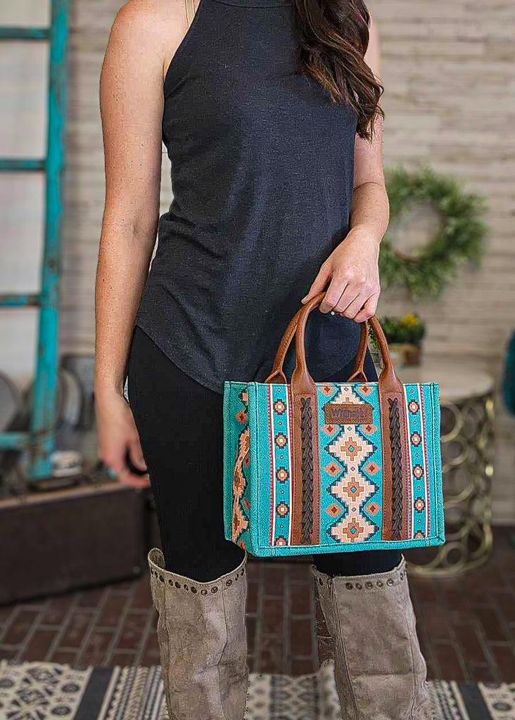 Turquoise Wrangler Southwestern Small Crossbody/Tote Handbag Crossbody Handbag Montana West   