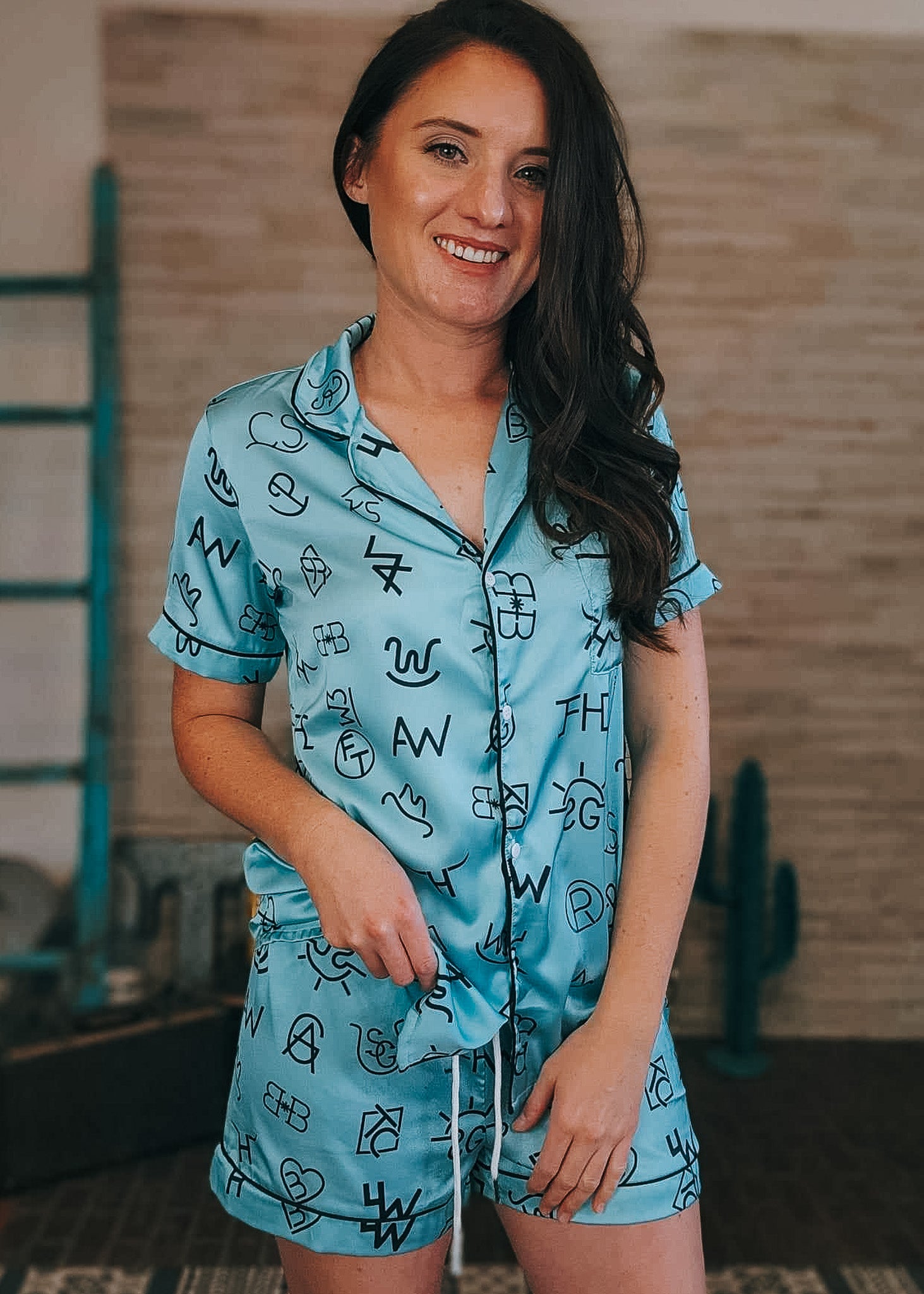 Turquoise Brands Silky Shorts Pajama Set Western Sleepwear – The