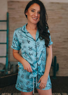 Turquoise Brands Silky Shorts Pajama Set silky pajamas - shorts The Cinchy Cowgirl (YC)   