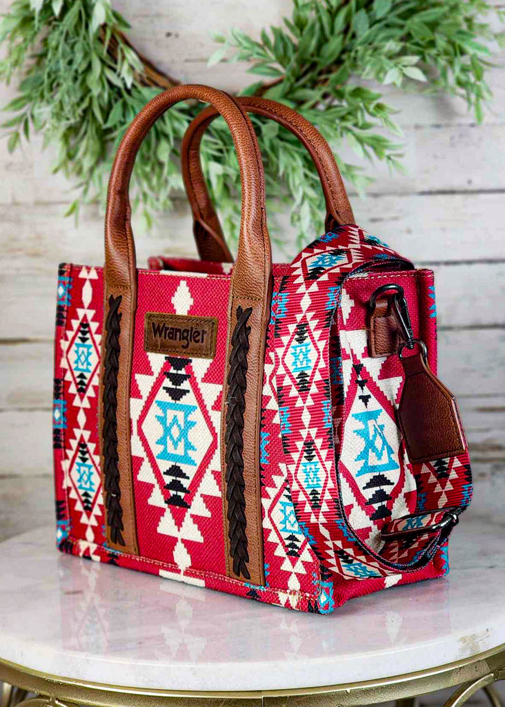 Burgundy Wrangler Southwestern Small Tote/Crossbody Handbag Crossbody Handbag Montana West   