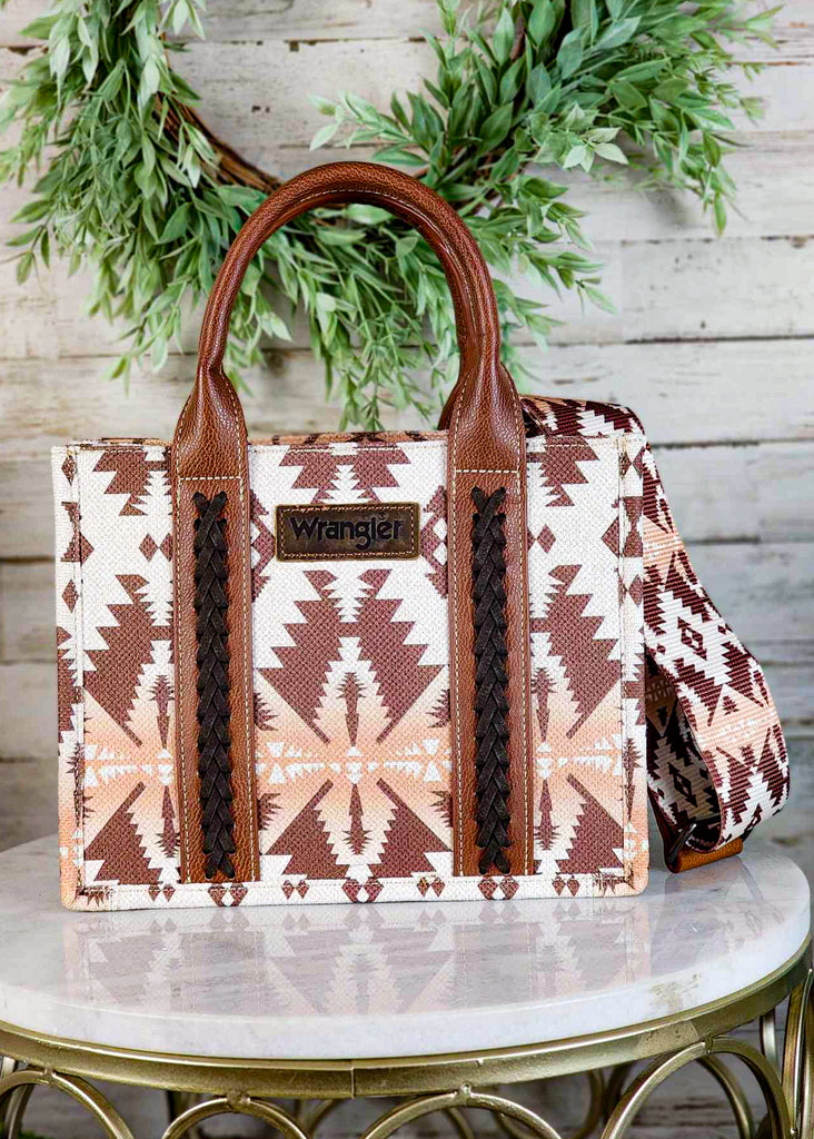 Light Brown Wrangler Southwestern Small Tote/Crossbody Handbag Crossbody Handbag Montana West   