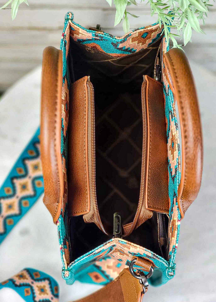Turquoise Wrangler Southwestern Small Crossbody/Tote Handbag Crossbody Handbag Montana West   