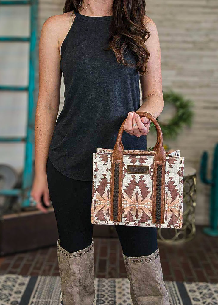 Light Brown Wrangler Southwestern Small Tote/Crossbody Handbag Crossbody Handbag Montana West   