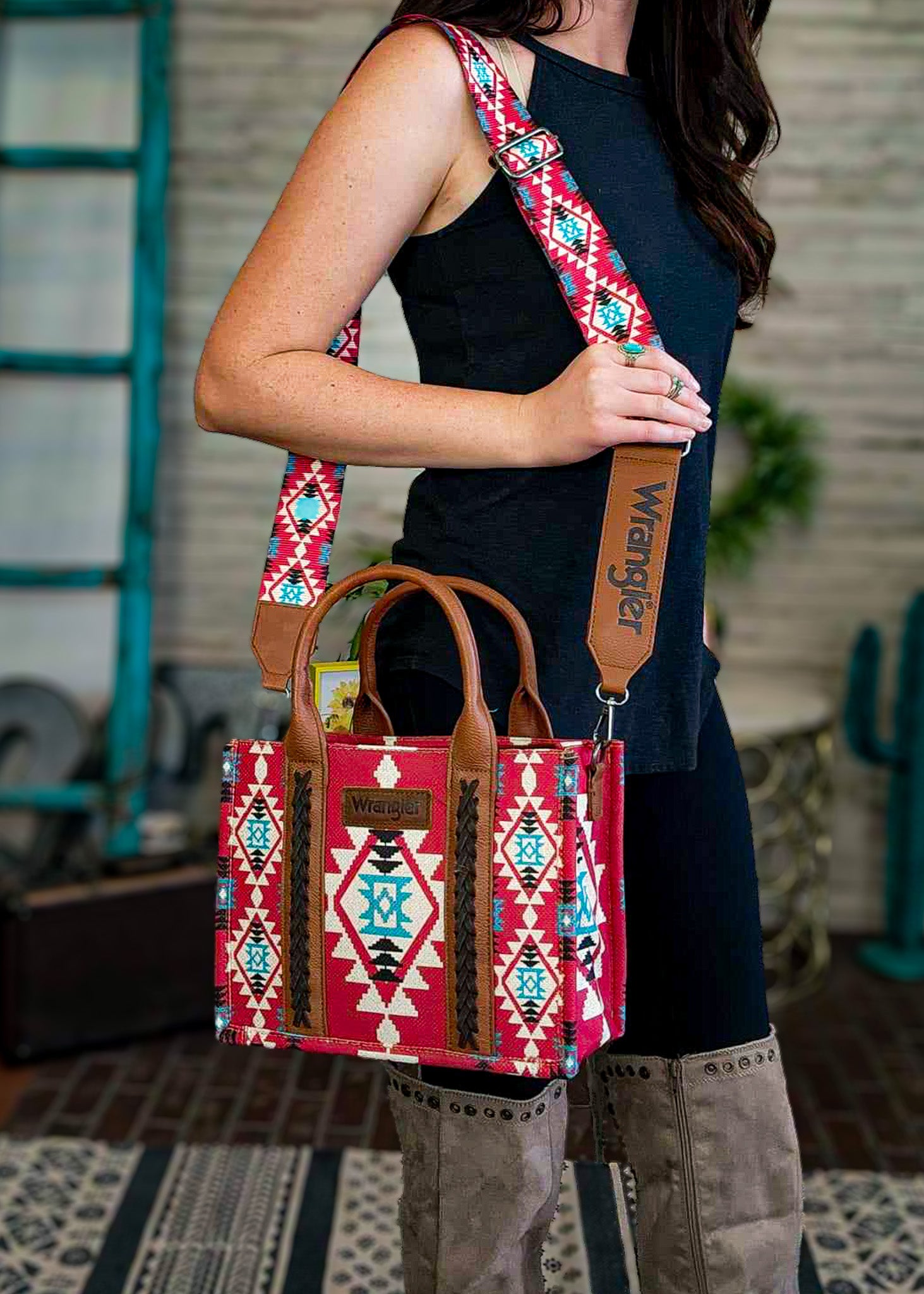 Turquoise Southwest Wrangler Tote - Small