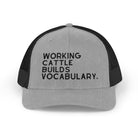 Embroidered Working Cattle Builds Vocabulary Trucker Hat [23 Colors] Embroidered TCC Hat The Cinchy Cowgirl - Print Heather Grey / Black