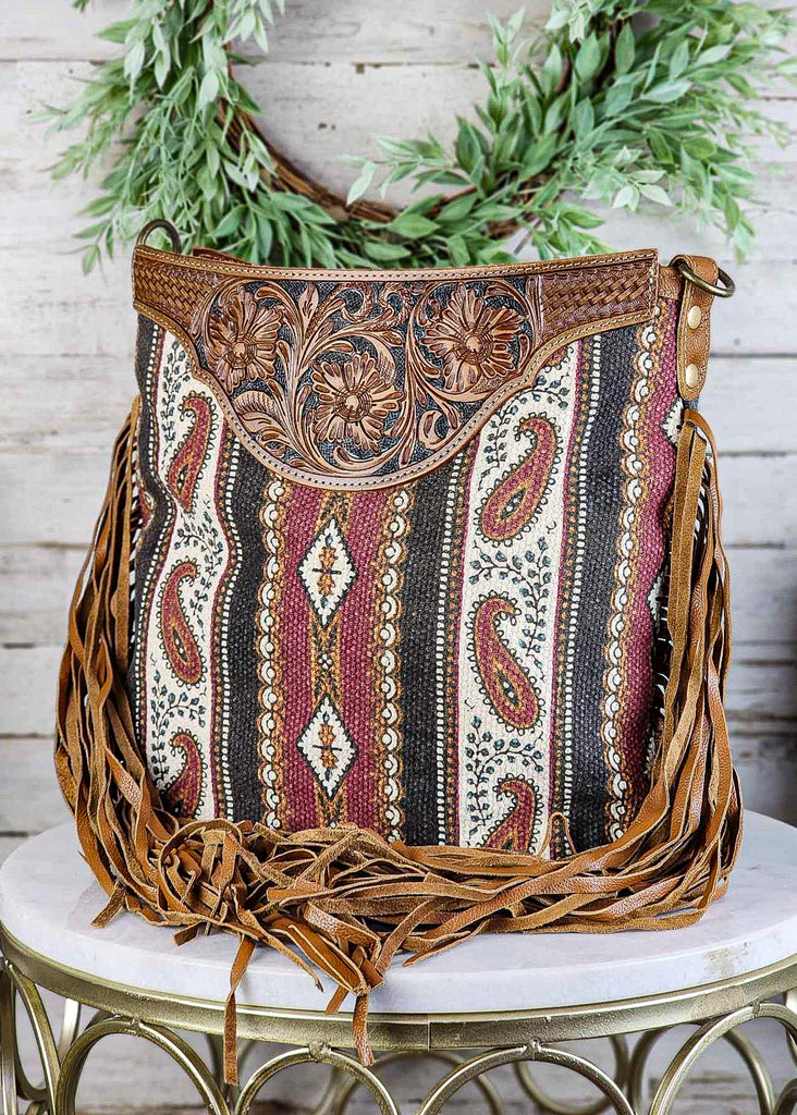 Paisley Fringe & Hand Tooled Handbag Crossbody Handbag Myra   