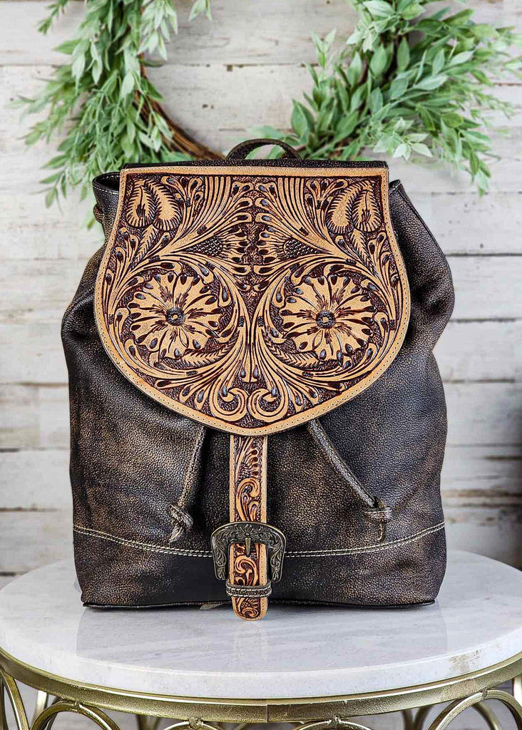 Western Floral Tooled Backpack Backpack Myra   
