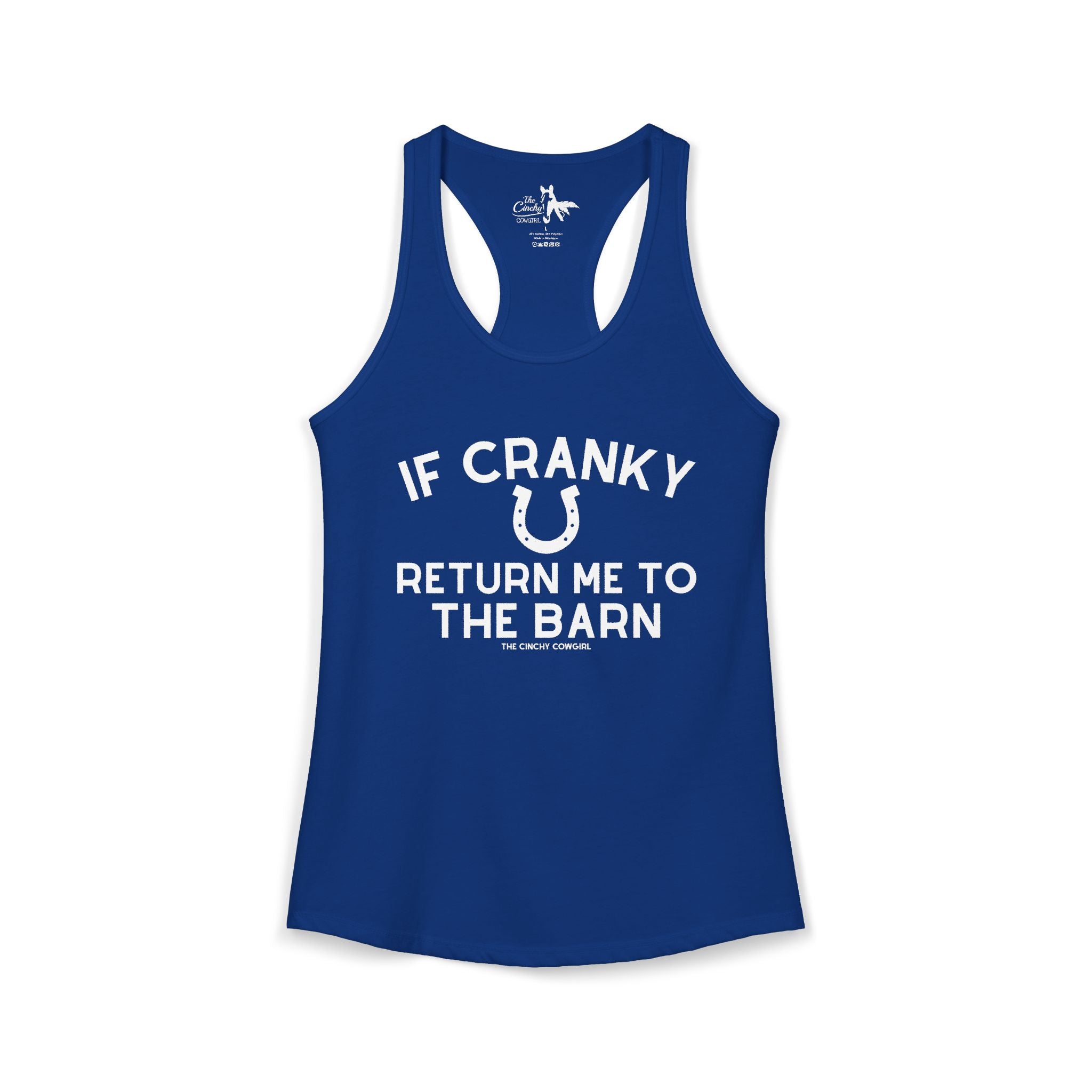 If Cranky Return Me To The Barn Tank Top Tank Top The Cinchy Cowgirl - Print XS Solid Royal