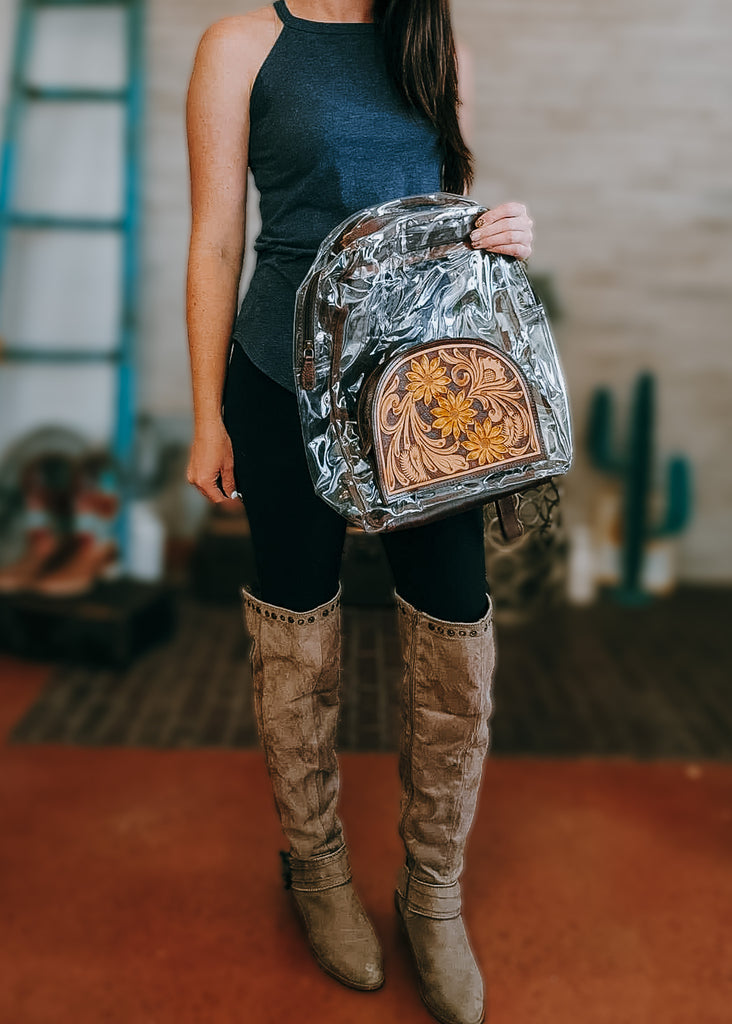 Clear Sunflower Tooled Backpack Backpack Sorrel South   