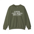 Coffee, Cuss Words And Cows Fleece Pullover Sweatshirt The Cinchy Cowgirl - Print S Military Green