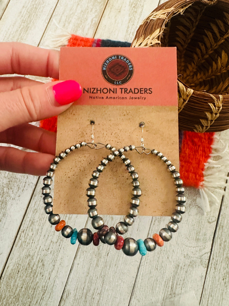 Southwestern Pearl Hoop Earrings NT jewelry Nizhoni Traders LLC   