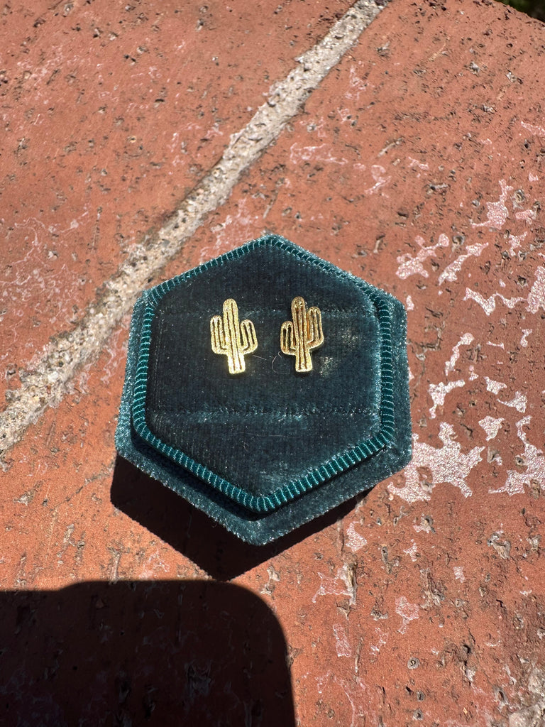 “The Golden Collection” 18k Gold Plated Desert Saguaro Cactus Stud Earrings NT jewelry Nizhoni Traders LLC   
