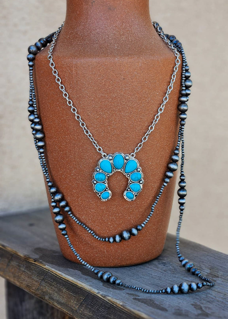 3 Layered Squash Blossom Necklace necklace Blue Tortoise