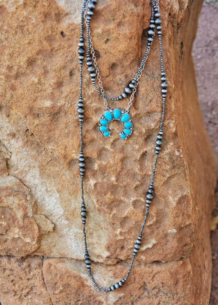 3 Layered Squash Blossom Necklace necklace Blue Tortoise