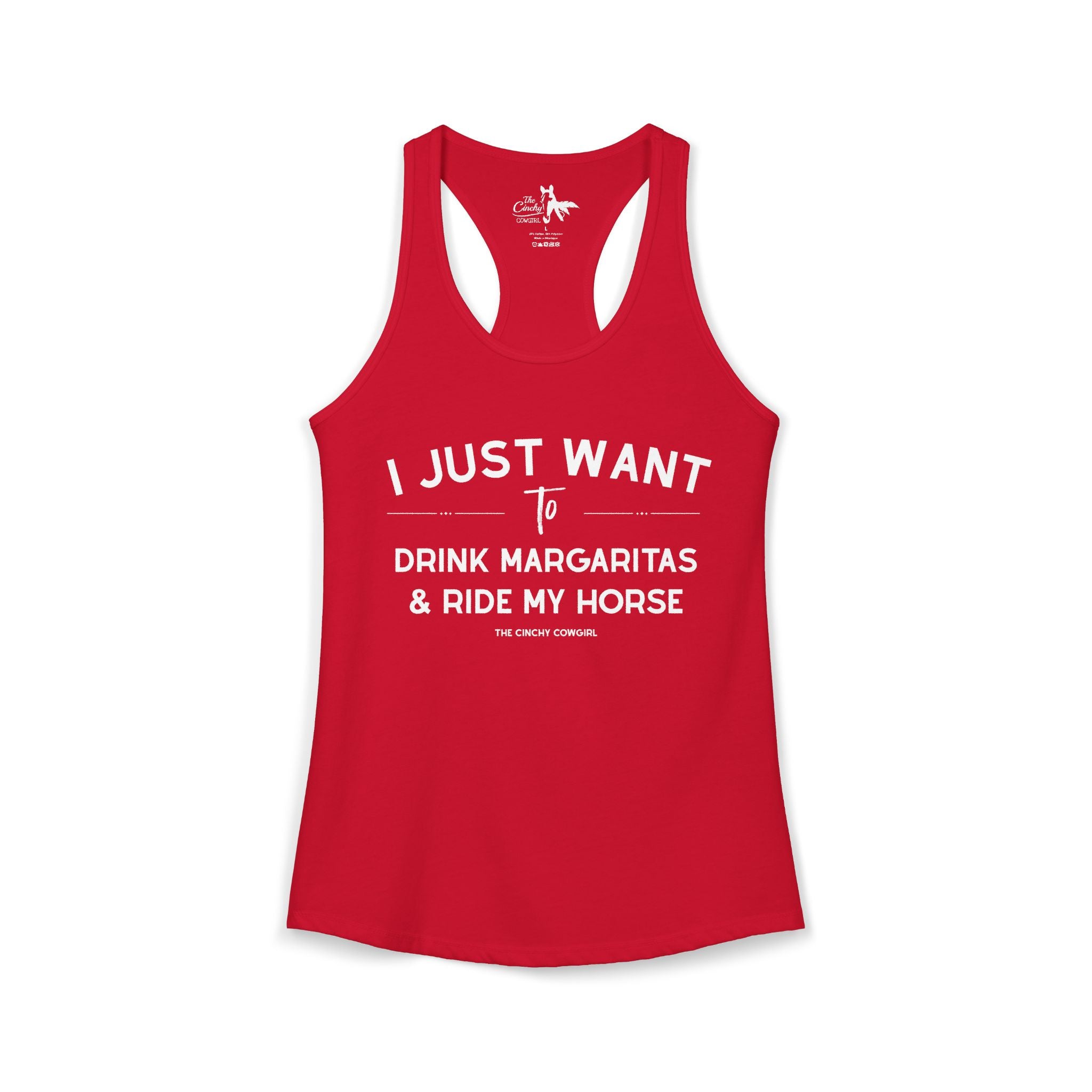 I Just Want to Drink Margaritas And Ride My Horse Tank Top Tank Top The Cinchy Cowgirl - Print XS Solid Red