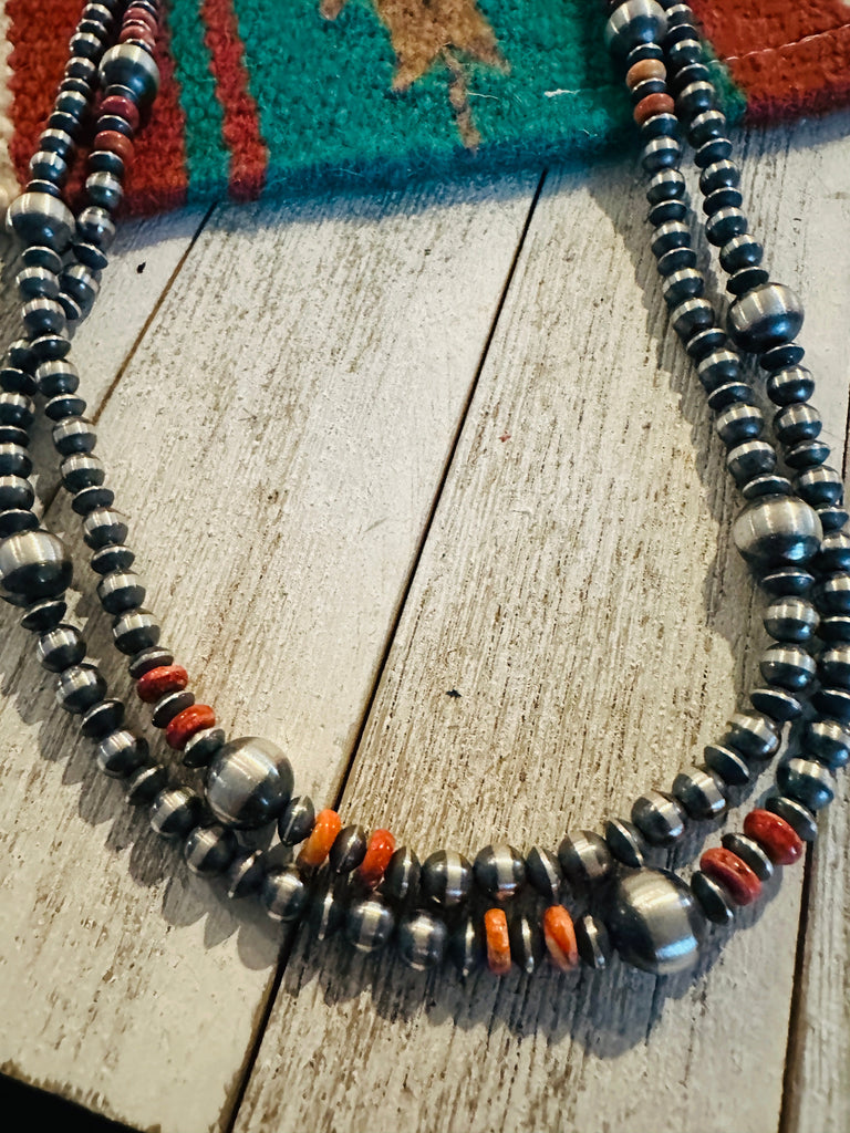 Southwestern Spiny Orange Navajo Pearl Necklace NT jewelry Nizhoni Traders LLC   