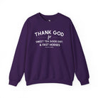 Thank God For Sweet Tea, Good Dirt, & Fast Horses Pullover Sweatshirt The Cinchy Cowgirl - Print S Purple