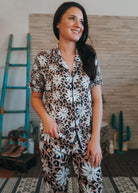 Leopard Daisy Silky Pajamas pajamas The Cinchy Cowgirl (YC) S  