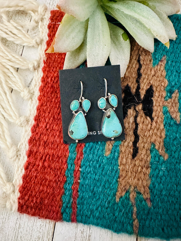 Navajo Kingman Turquoise & Sterling Silver Dangle Earrings NT jewelry Nizhoni Traders LLC   